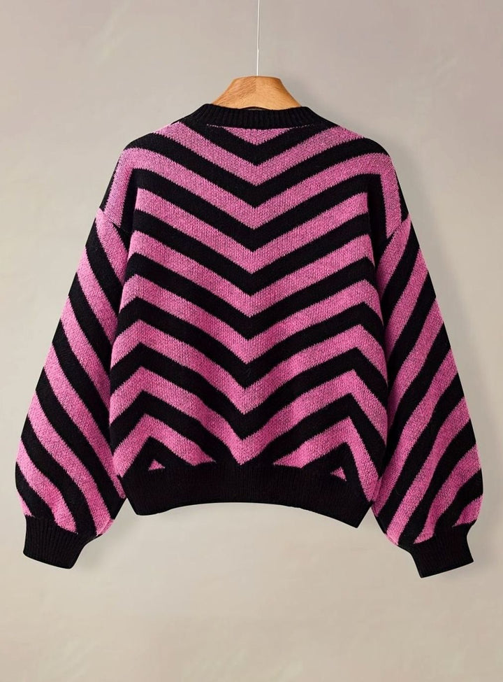 Dames Losvallende Chevron Gebreide Trui Ronde Hals