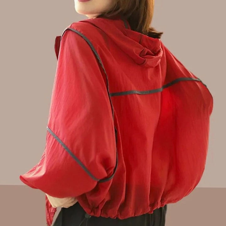 Dames Luchtige Oversized Zomer Hoodie Jas Katoen-Polyester Blend - Rood