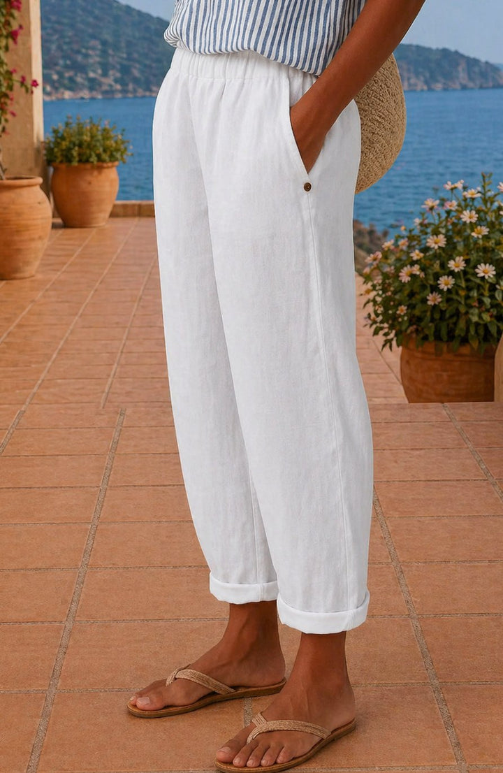 Dames Luchtige Wide Leg Pants met Elastische Taille - Wit