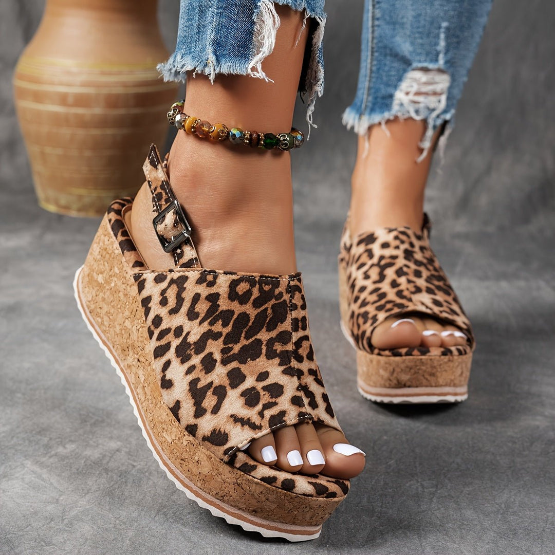 Dames Luipaardprint Platformsandalen Verstelbare Gesp Comfortabele Sandalen