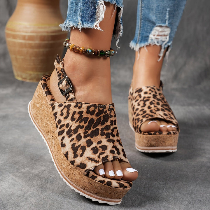 Dames Luipaardprint Platformsandalen Verstelbare Gesp Comfortabele Sandalen