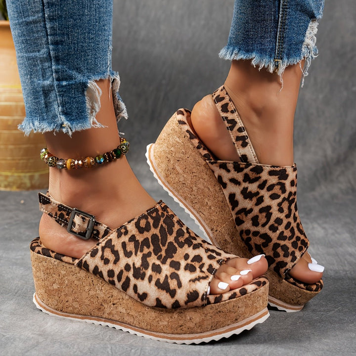 Dames Luipaardprint Platformsandalen Verstelbare Gesp Comfortabele Sandalen