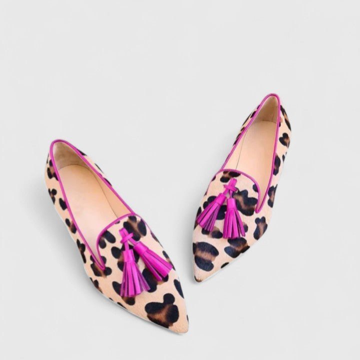 Dames Luipaardprint Spitse Tassel Slip-On Loafers - Pink