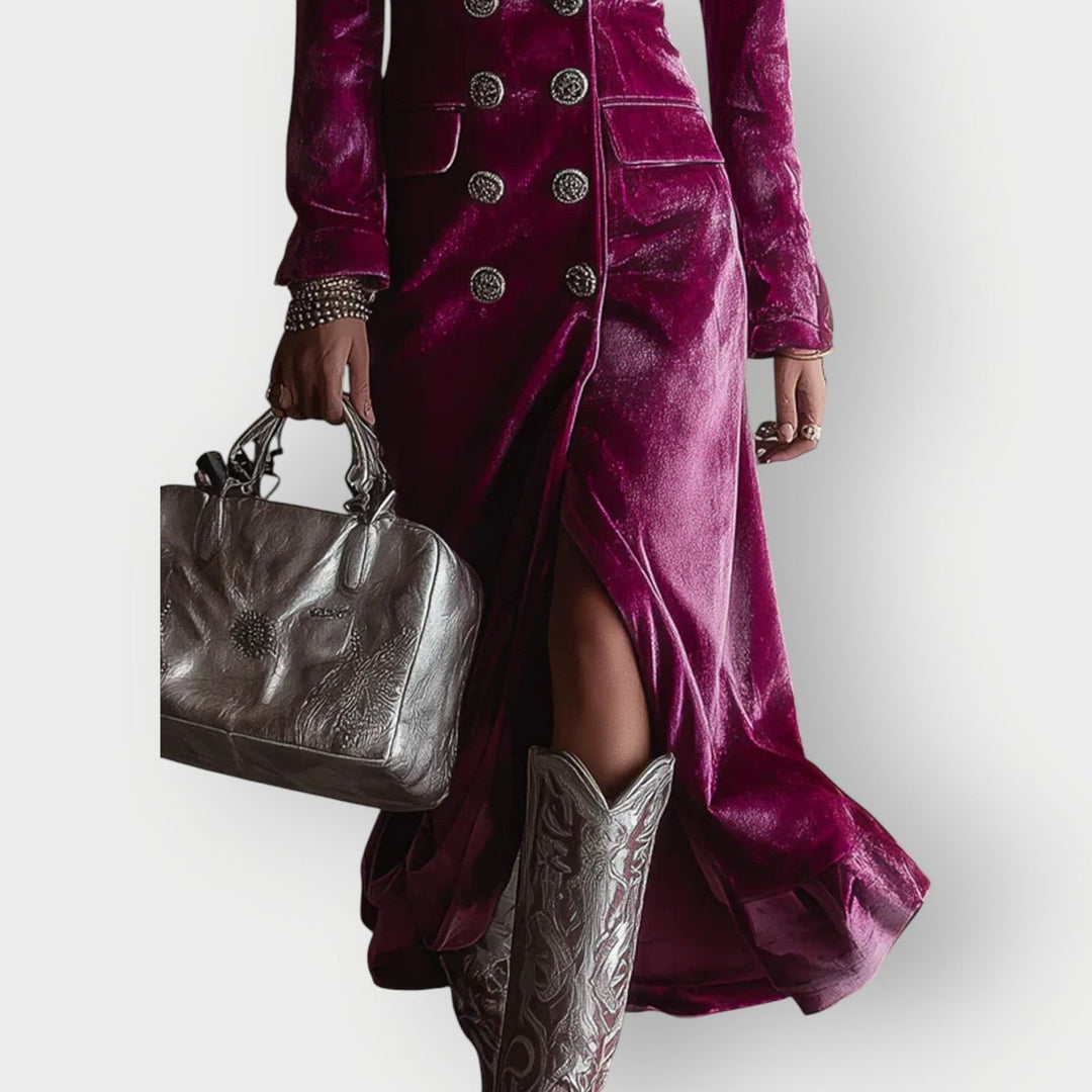 Dames Luxe Fluwelen Maxi Formele Jurk Dubbelrijige Knopen