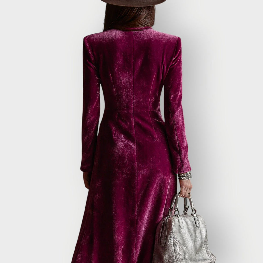 Dames Luxe Fluwelen Maxi Formele Jurk Dubbelrijige Knopen