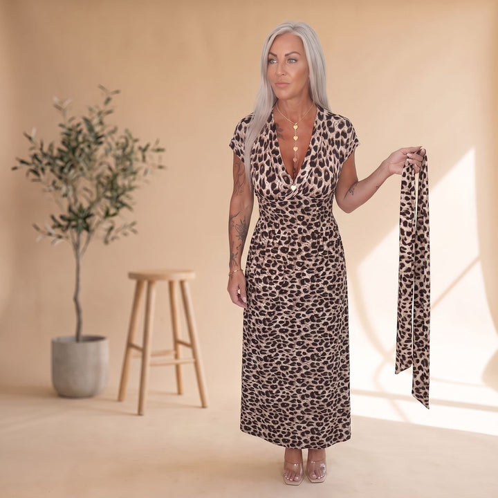 Dames Maxi Feestjurk Luipaardprint Overslag V-hals