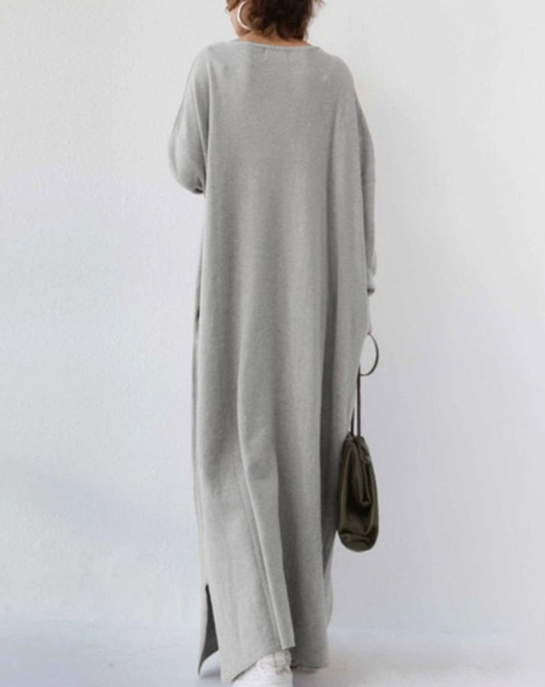Dames Maxi Jurk Lange Mouwen Relaxte Fit Diepe V-hals