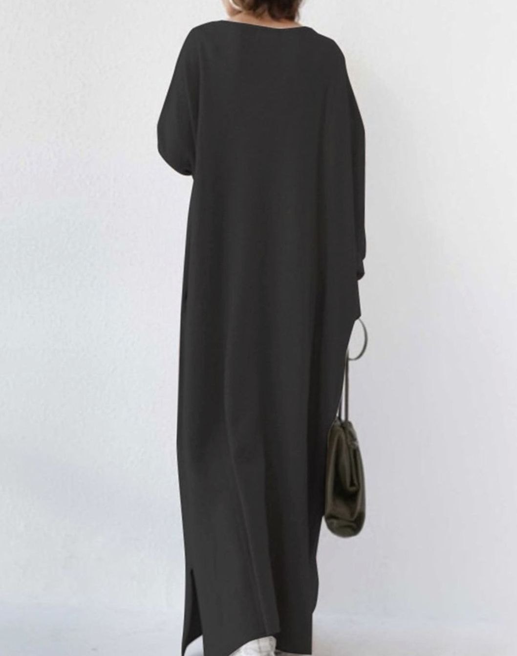Dames Maxi Jurk Lange Mouwen Relaxte Fit Diepe V-hals