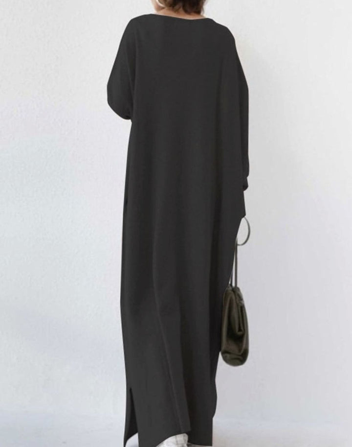 Dames Maxi Jurk Lange Mouwen Relaxte Fit Diepe V-hals