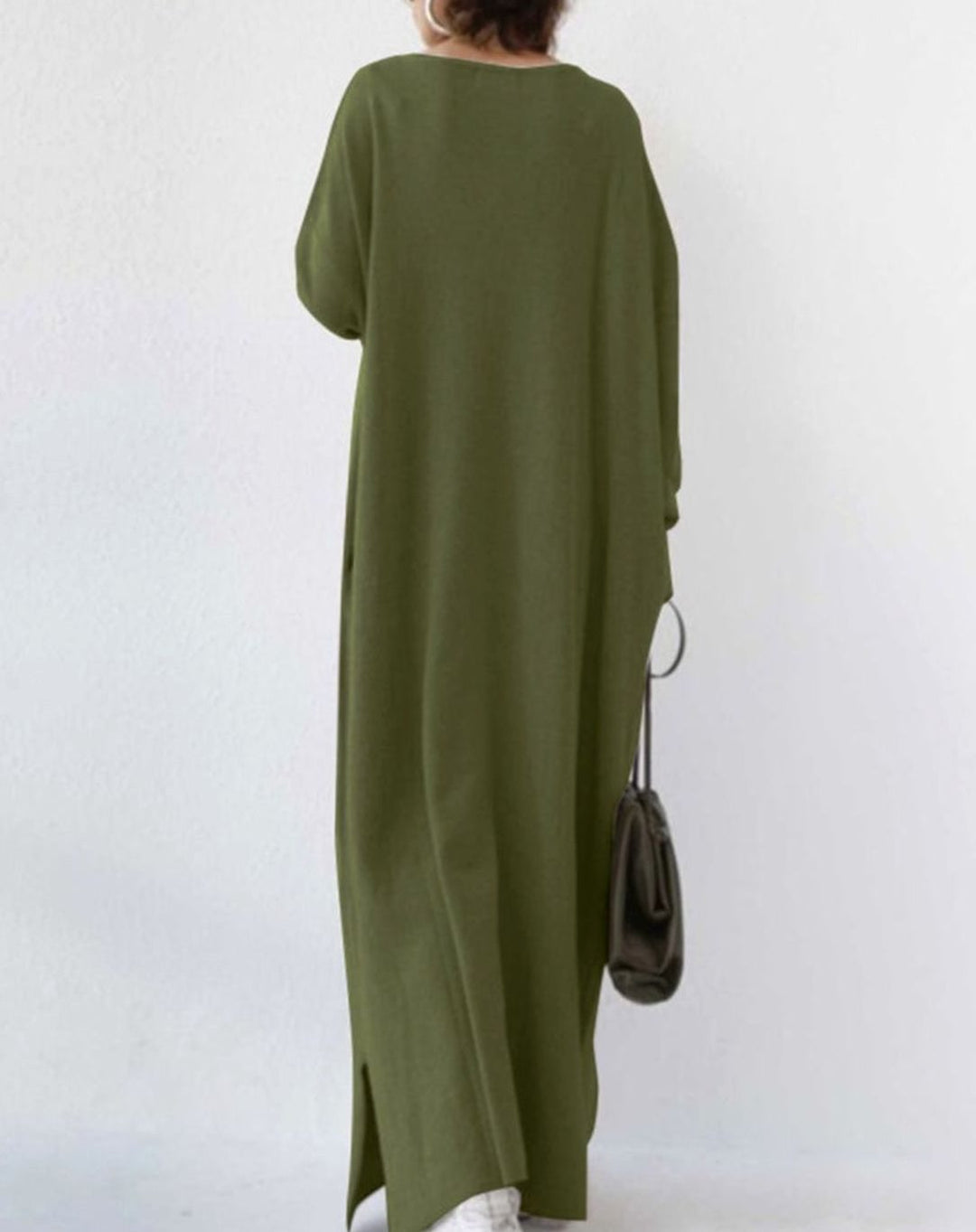 Dames Maxi Jurk Lange Mouwen Relaxte Fit Diepe V-hals