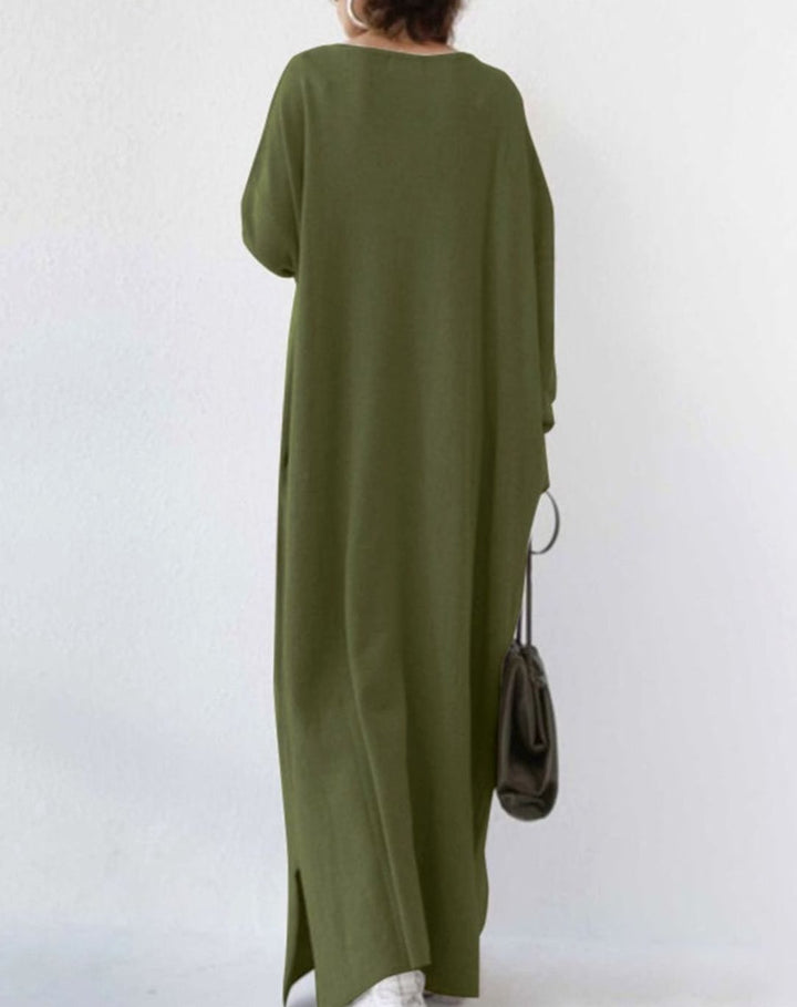 Dames Maxi Jurk Lange Mouwen Relaxte Fit Diepe V-hals