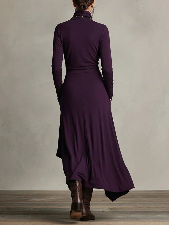 Dames Maxi Long Sleeve Dress Coltrui Asymmetrische Rok