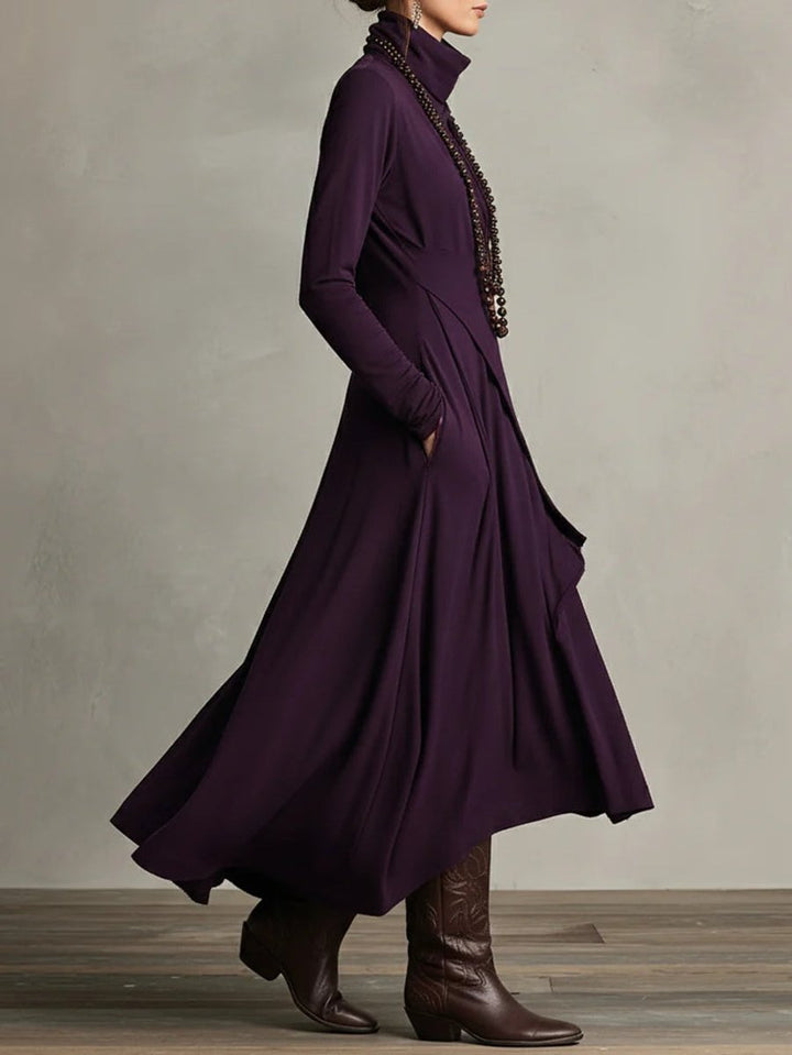 Dames Maxi Long Sleeve Dress Coltrui Asymmetrische Rok