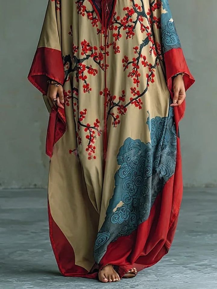 Dames Maxi Long Sleeve Dress Japanse Pruimenbloesem Kimono