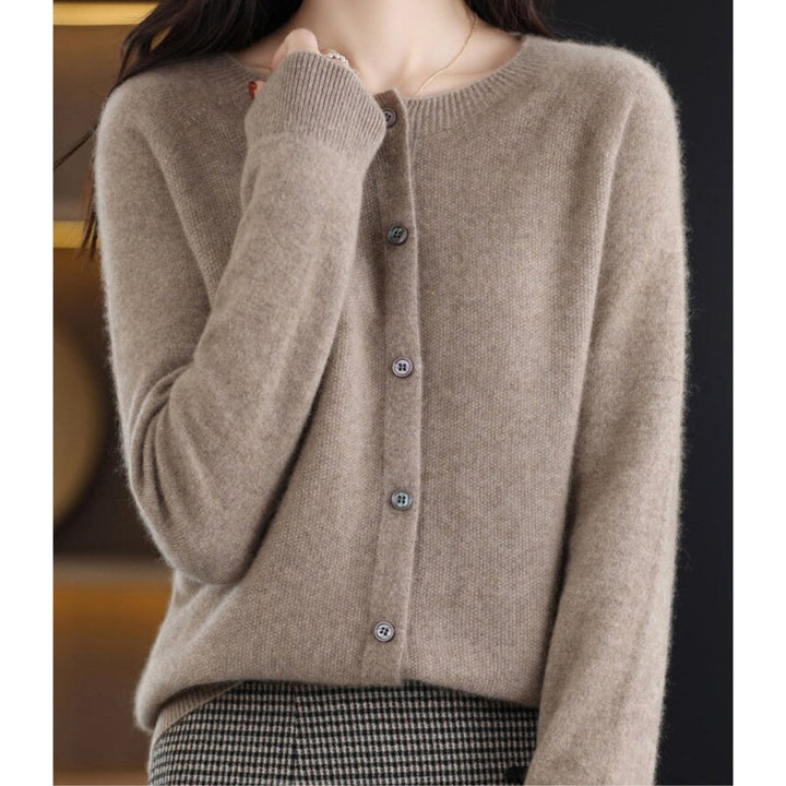 Dames Merino Wollen Oversized Cardigan O-Hals - Bruin