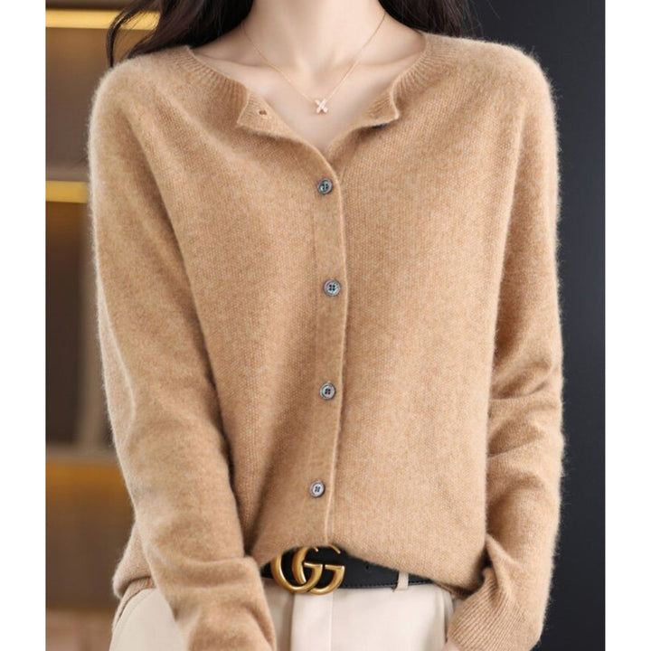 Dames Merino Wollen Oversized Cardigan O-Hals - Lichtbruin