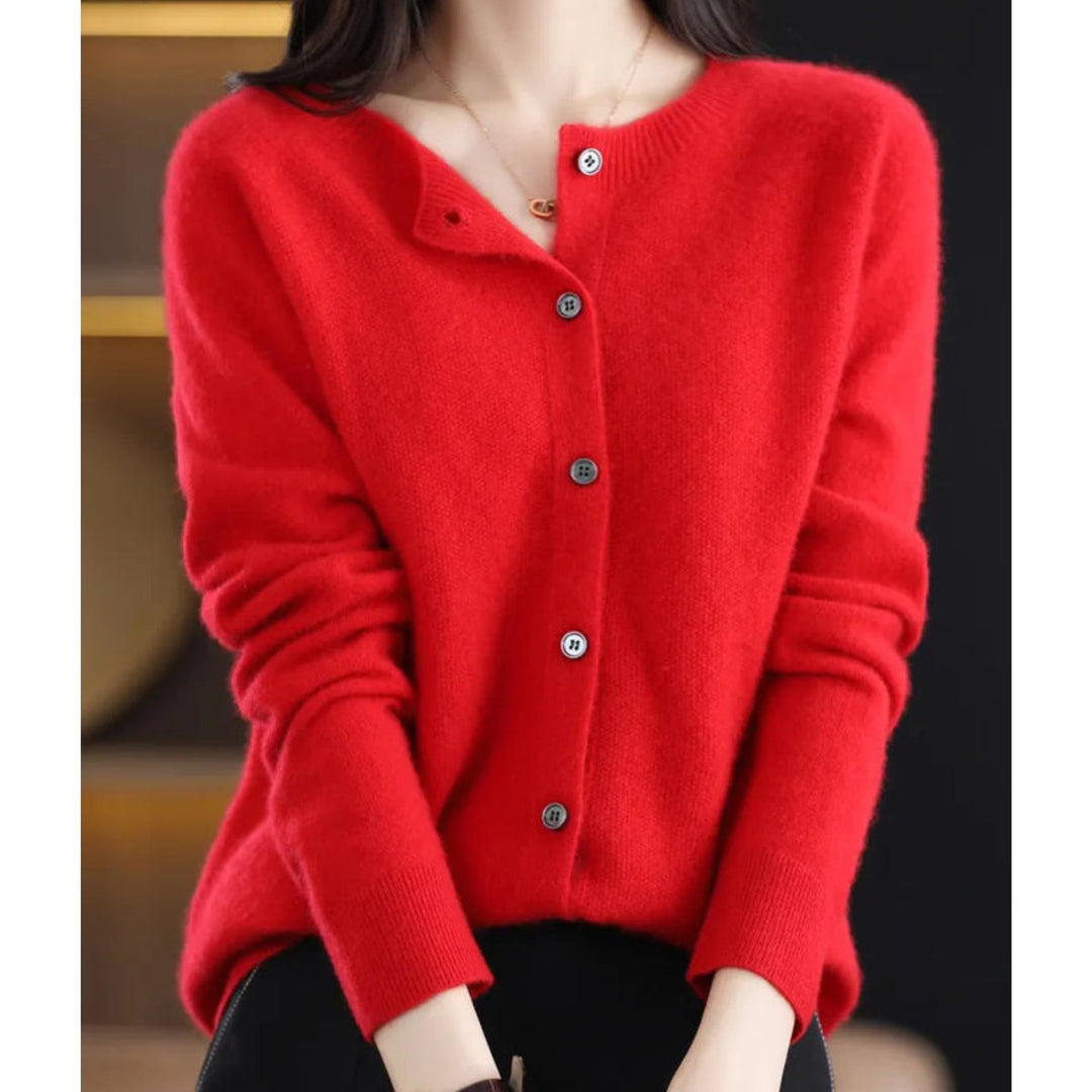 Dames Merino Wollen Oversized Cardigan O-Hals - Rood