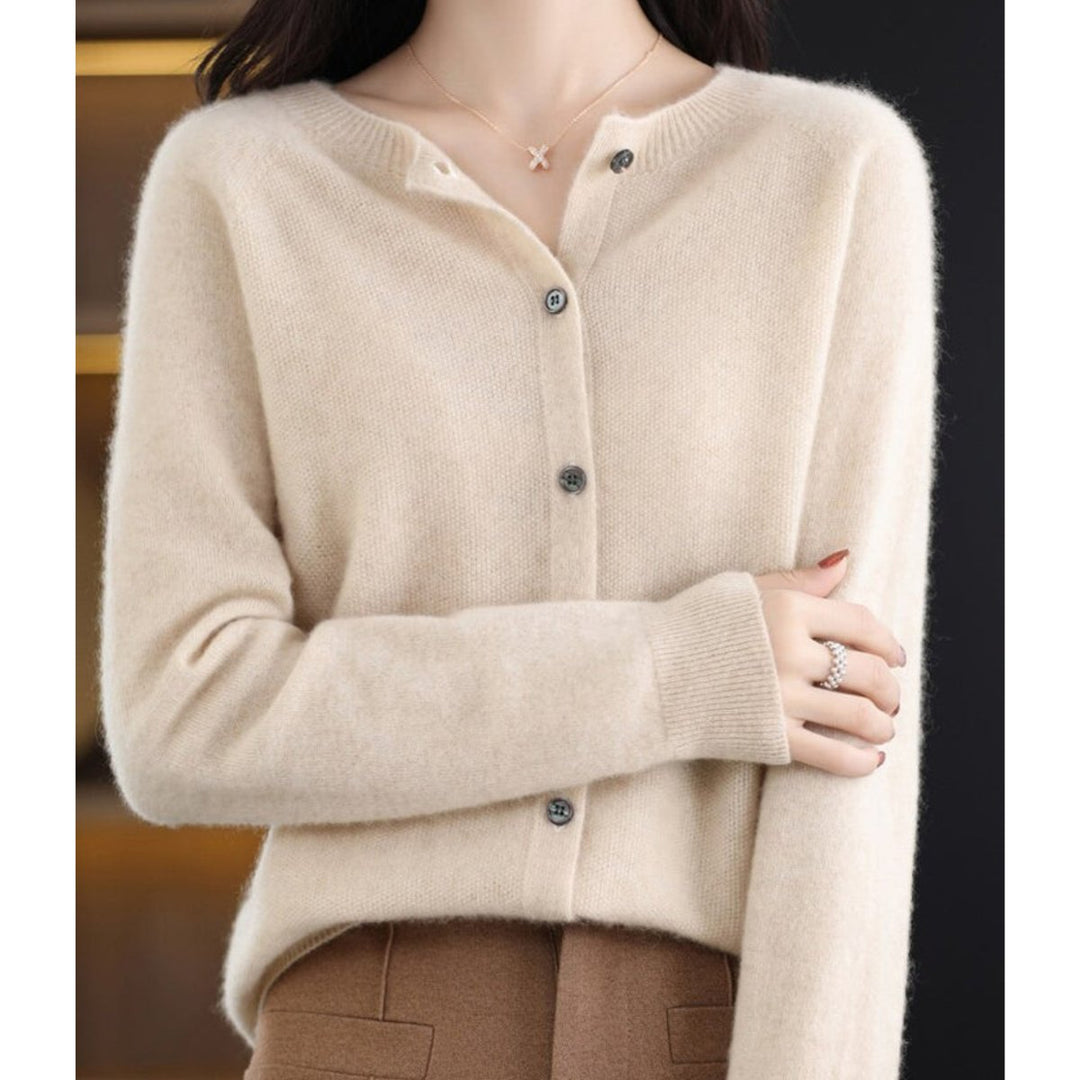 Dames Merino Wollen Oversized Cardigan O-Hals - Khaki