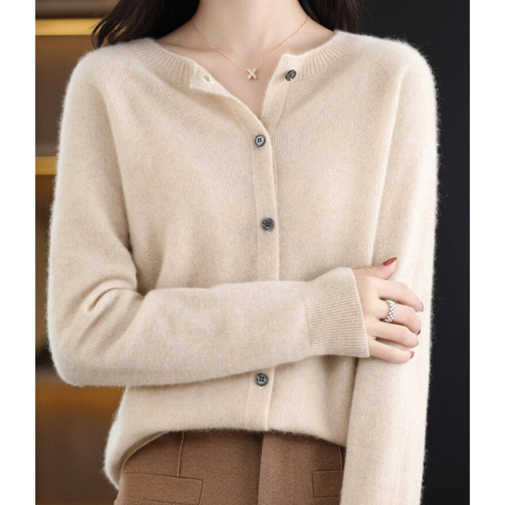 Dames Merino Wollen Oversized Cardigan O-Hals - Khaki