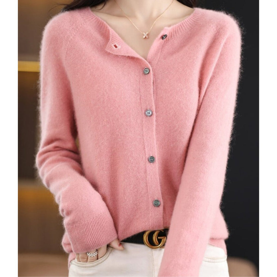 Dames Merino Wollen Oversized Cardigan O-Hals - Lichtroze
