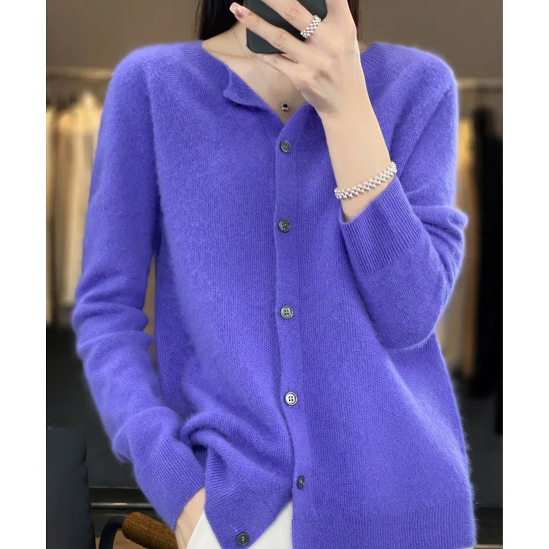 Dames Merino Wollen Oversized Cardigan O-Hals - Donkerblauw