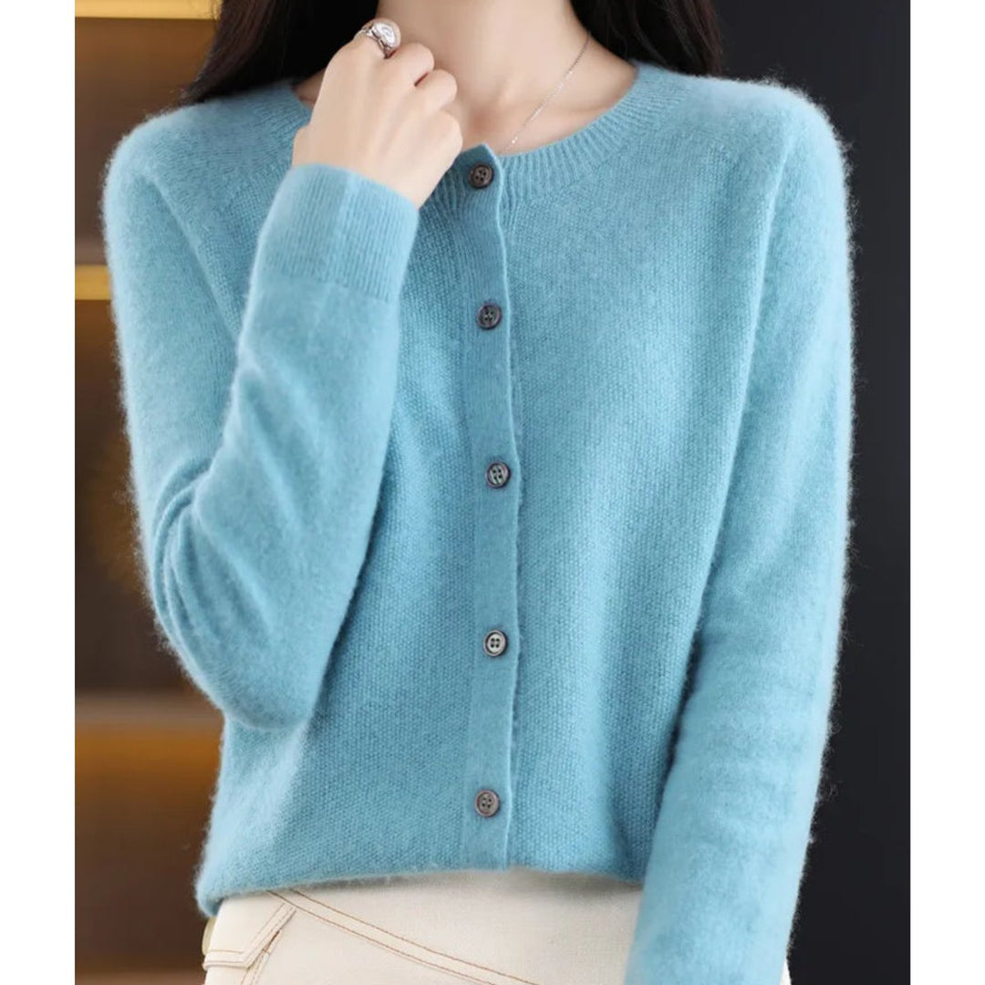 Dames Merino Wollen Oversized Cardigan O-Hals - Lichtblauw