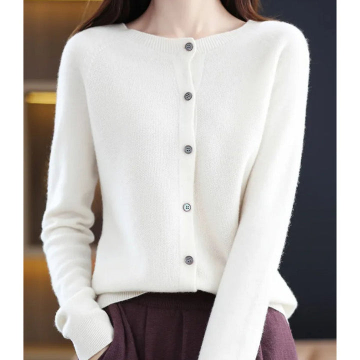 Dames Merino Wollen Oversized Cardigan O-Hals - Wit