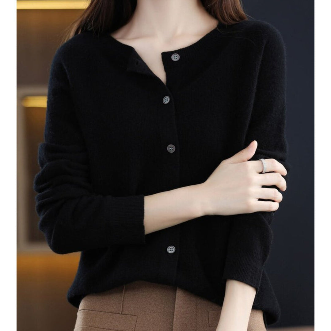 Dames Merino Wollen Oversized Cardigan O-Hals - Zwart