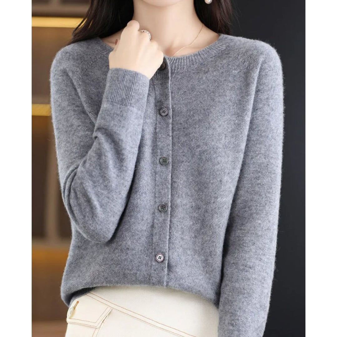 Dames Merino Wollen Oversized Cardigan O-Hals - Grijs