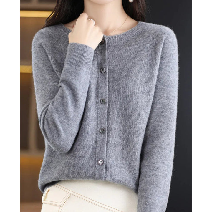 Dames Merino Wollen Oversized Cardigan O-Hals - Grijs