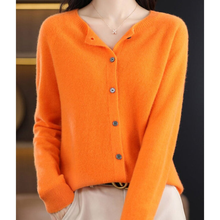 Dames Merino Wollen Oversized Cardigan O-Hals - Oranje