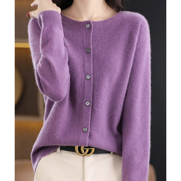 Dames Merino Wollen Oversized Cardigan O-Hals - Lila
