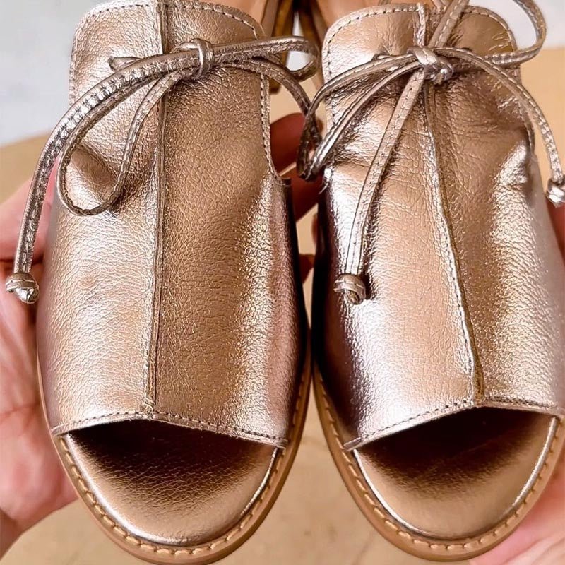 Dames Metallic Open-Teen Sandalen Strikbandje Plat