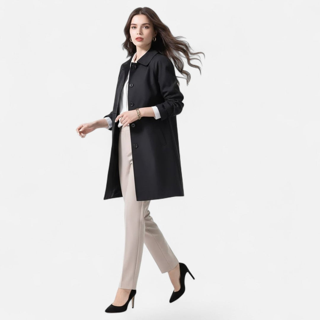 Dames Midi Wollen Trench Coat Dubbelrijige Knopen