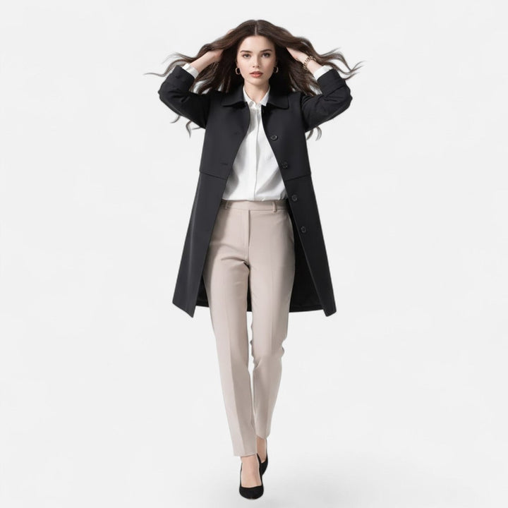 Dames Midi Wollen Trench Coat Dubbelrijige Knopen