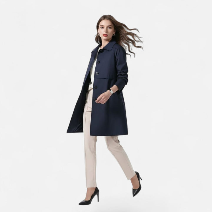 Dames Midi Wollen Trench Coat Dubbelrijige Knopen