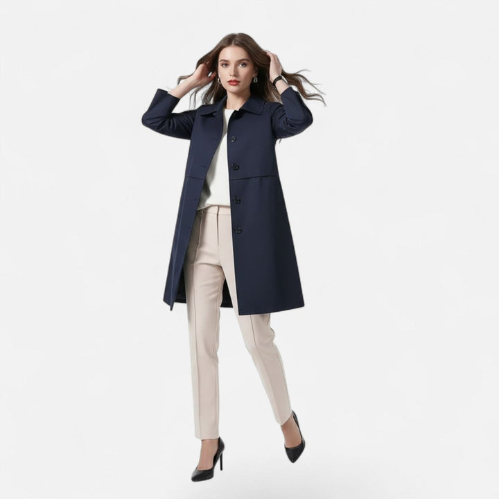 Dames Midi Wollen Trench Coat Dubbelrijige Knopen