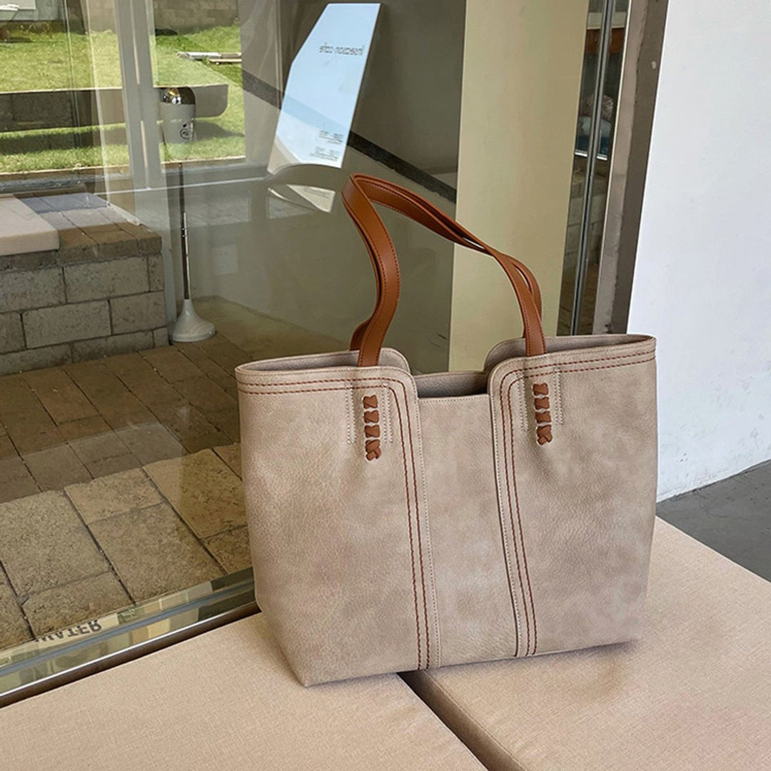 Dames Minimalistische Kunstleren Tote Bag Ruime Schoudertas - Khaki