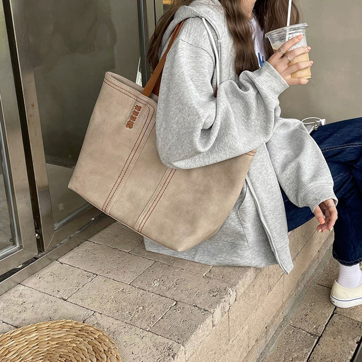Dames Minimalistische Kunstleren Tote Bag Ruime Schoudertas