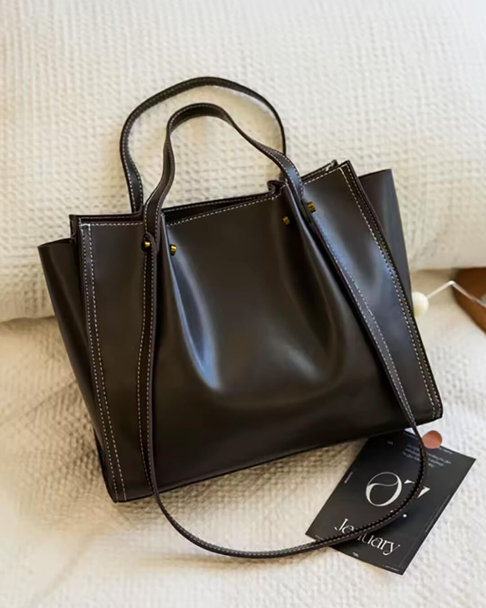 Dames Minimalistische Veganleren Tote Bag Contraststiksels
