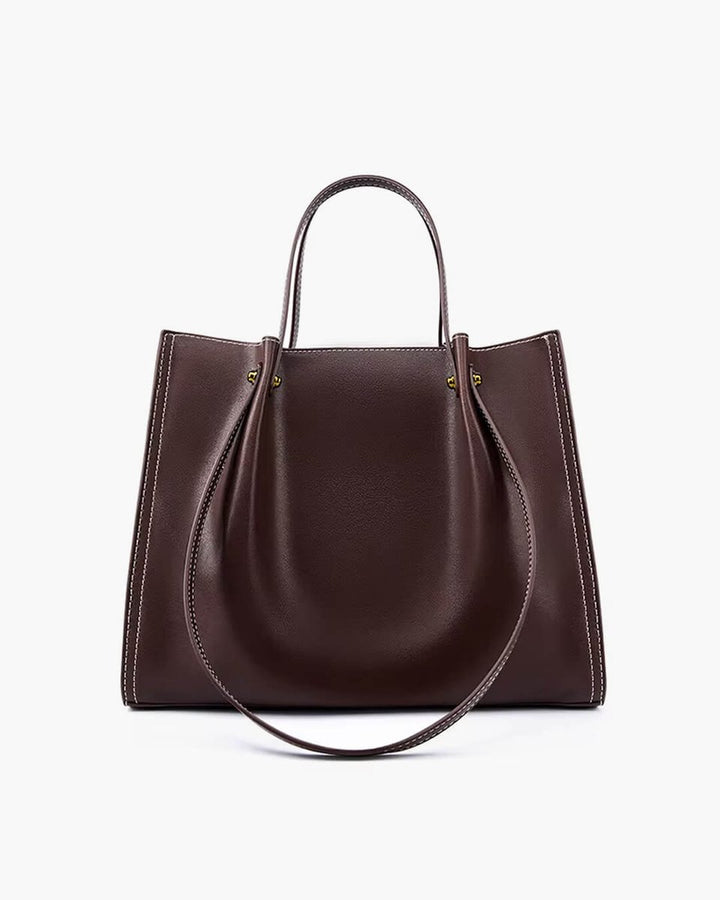Dames Minimalistische Veganleren Tote Bag Contraststiksels