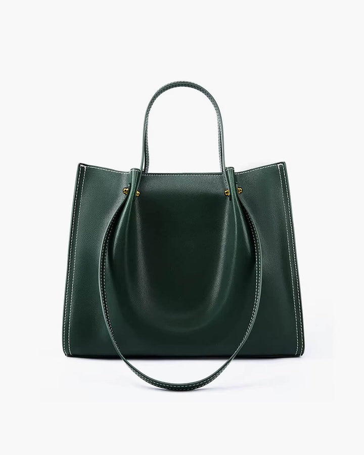 Dames Minimalistische Veganleren Tote Bag Contraststiksels - Green