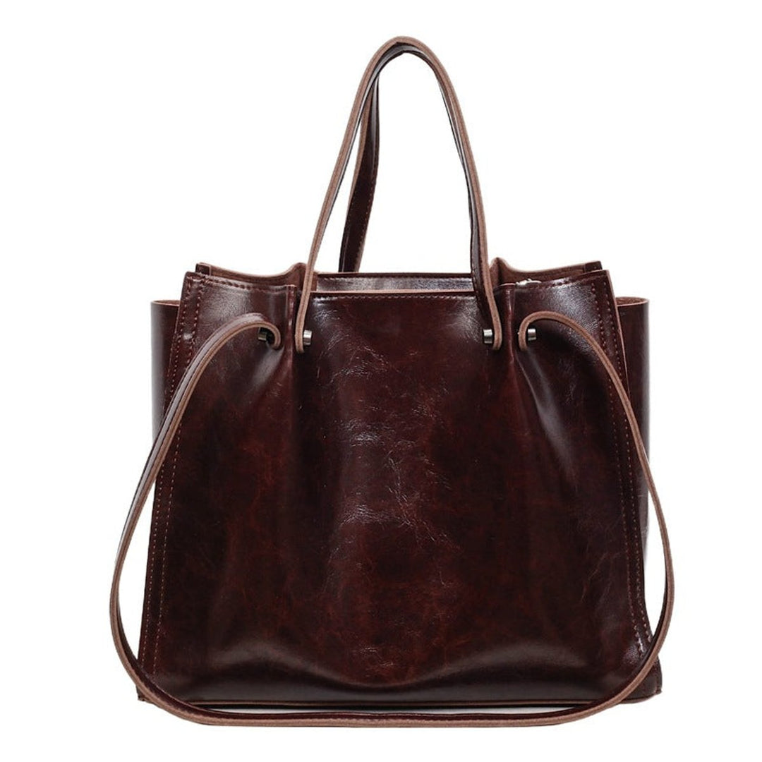 Dames Minimalistische Veganleren Tote Bag Contraststiksels - Maroon