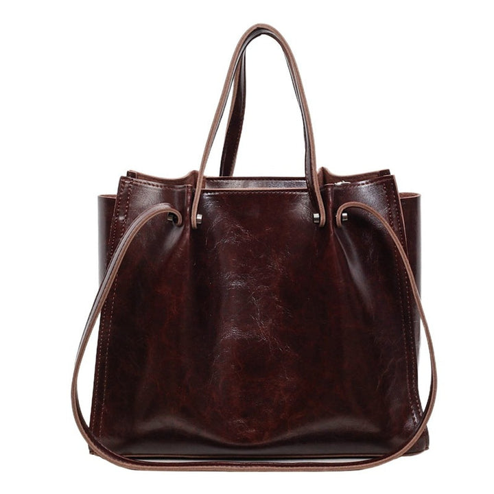 Dames Minimalistische Veganleren Tote Bag Contraststiksels - Maroon