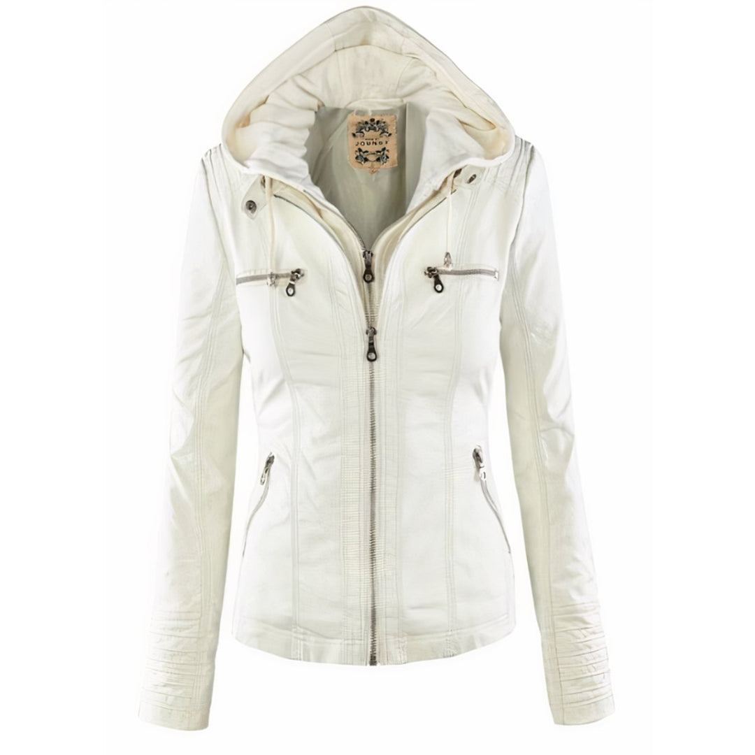 Dames Motorstijl Afneembare Capuchon PU Leather Jacket - Wit