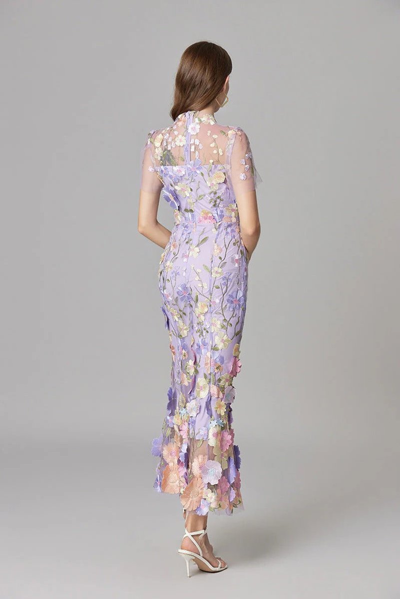 Dames Mouwloze 3D Bloemen Mesh Maxi Jurk