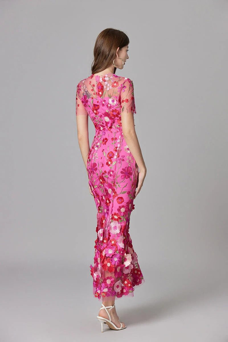 Dames Mouwloze 3D Bloemen Mesh Maxi Jurk
