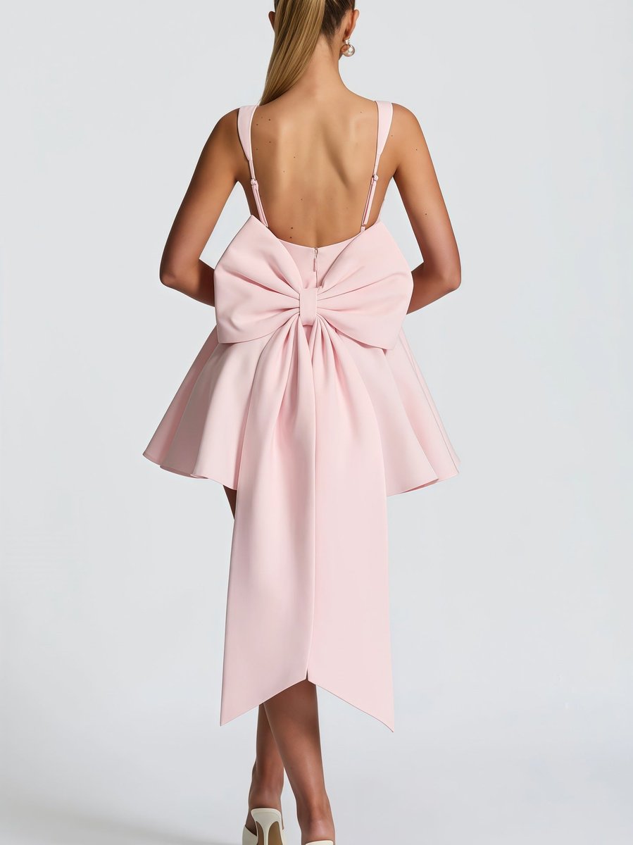Dames Mouwloze A-lijn Cocktailjurk Oversized Strik - Roze