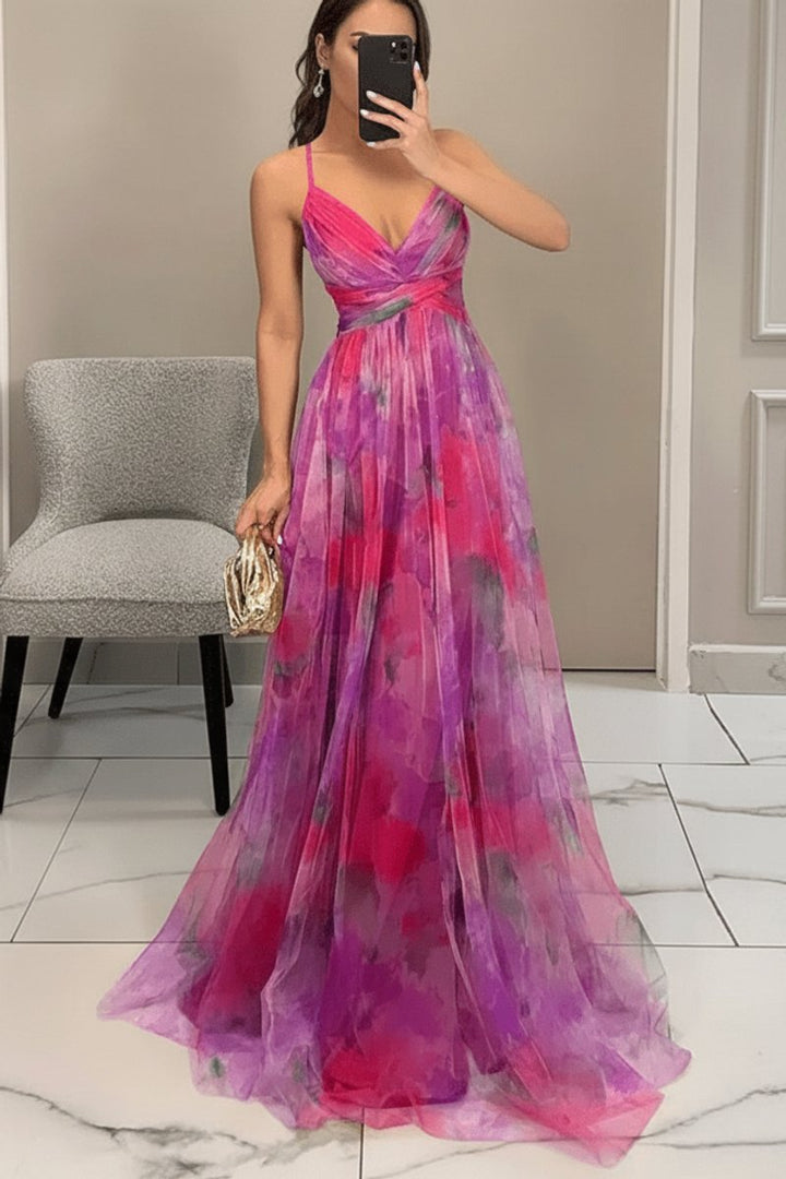 Dames Mouwloze Bloemen Maxi Cocktail Dress Spaghettibandje