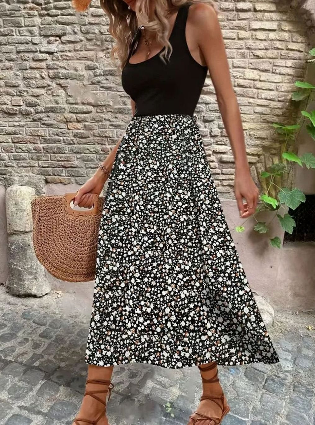 Dames Mouwloze Bloemenprint Bohemian A-lijn Maxi Jurk